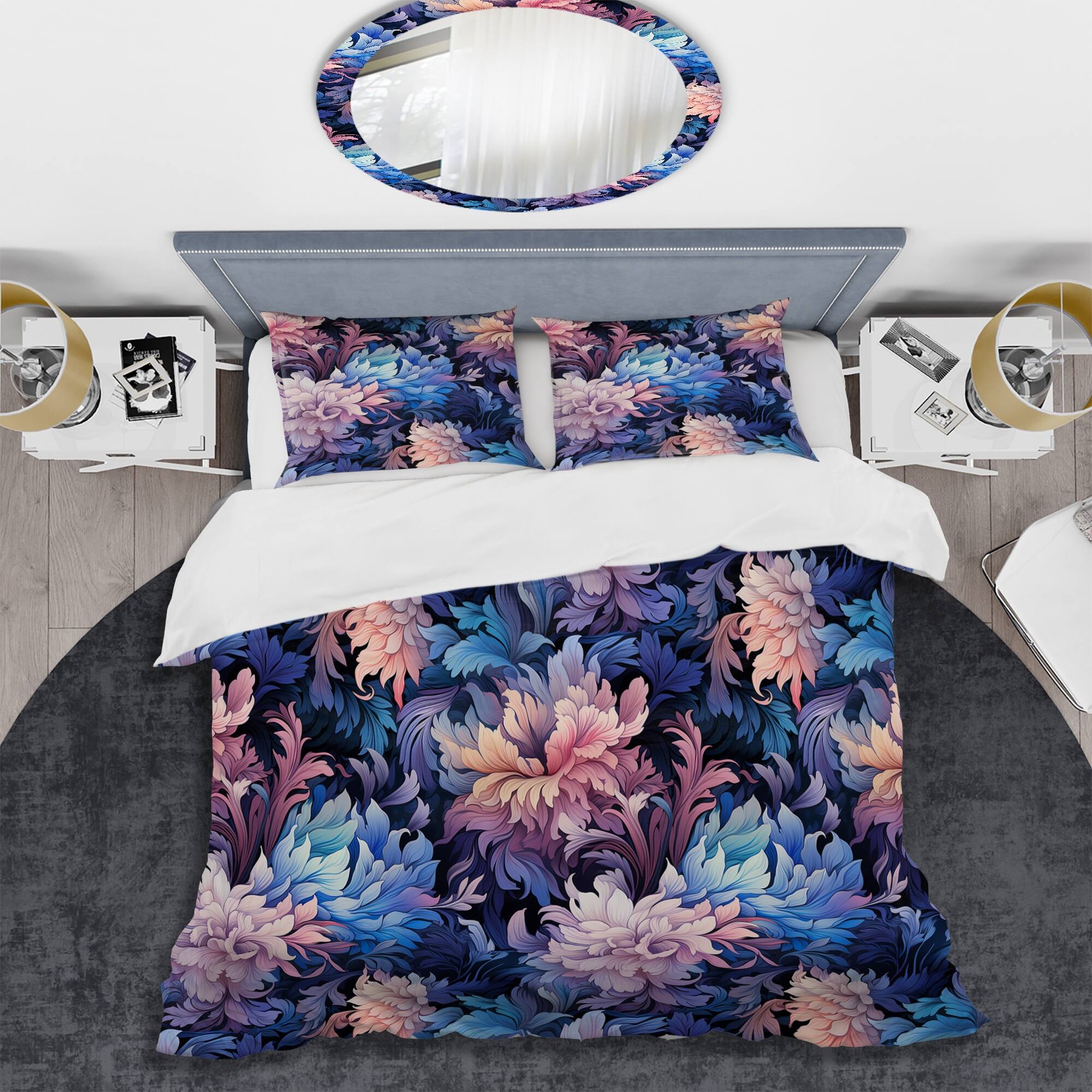 Designart "Celestial Blue Damask Mirage II" Purple Damask bedding set